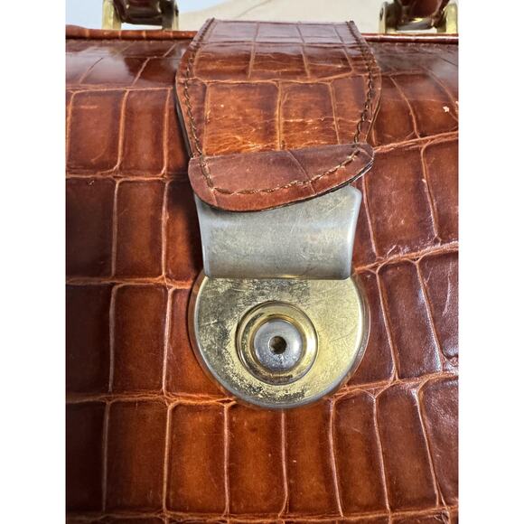 Marco Tadini Croc Embossed Leather Doctor Bag Brown Briefcase Key Made in Italy - Picture 7 of 16